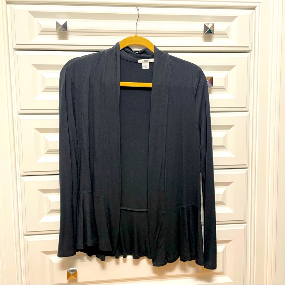 Bar III Black Ruffled Open Cardigan | XS